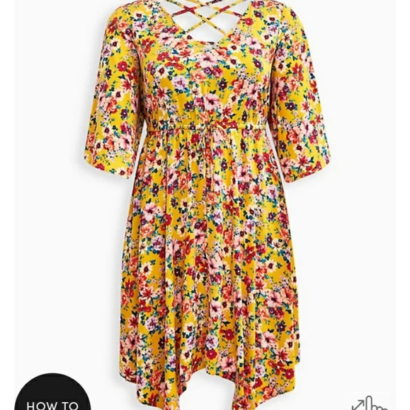 HOST PIC🎉 Torrid Marigold Yellow Floral Stretch Challis Babydoll Dress - Picture 4 of 5